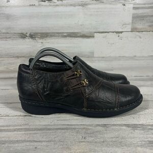 Clarks Shoes Womens Brown Leather Side Zipper Tan Stitching‎ Comfort Rubber 9.5